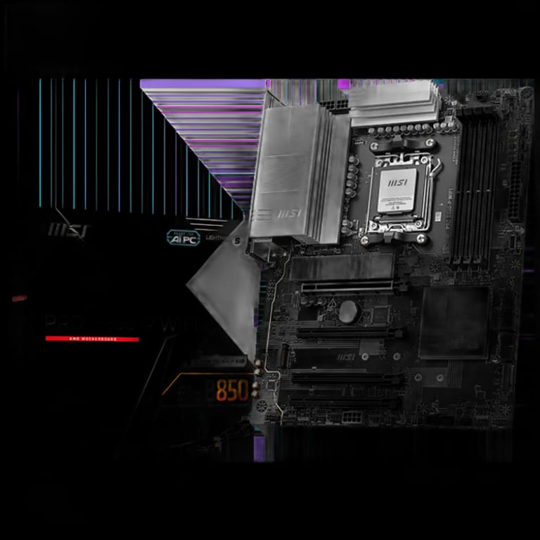 Материнская плата MSI PRO B850-P WIFI B850, AM5, 4*DDR5, 4*PCIEx16, 3*M.2, 3*TypeC, 1*USB3.2Gen2, 5*USB3.2Gen1, 8*USB2.0, 4*SATA3.0, 5G, HDMI, ATX, RTL