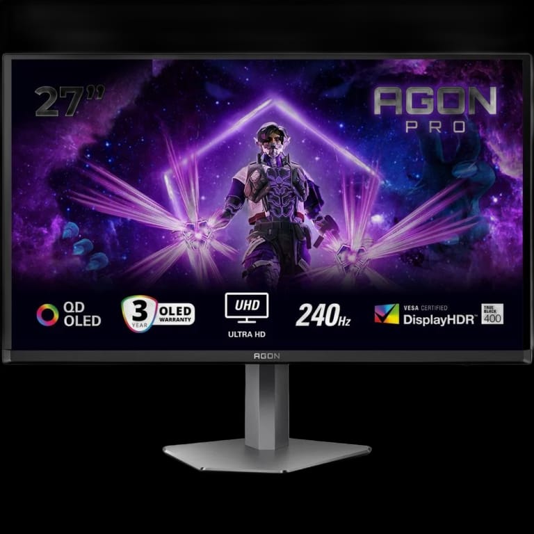 Монитор 26.5" AOC AGON AG276UZD Black-Grey (QD-OLED, 3840x2160, HDMI 2.1×2, DisplayPort 2.1×1, USB Type-C, USB 3.2 Gen1×2, 0.03 ms, 178°/178°, 1000 cd/m, 1,5 млн:1, 240Hz, Pivot)