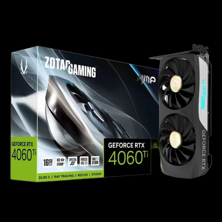 Видеокарта Zotac RTX4060Ti 16GB AMP GDDR6 128bit 3xDP HDMI 2FAN Medium Pack