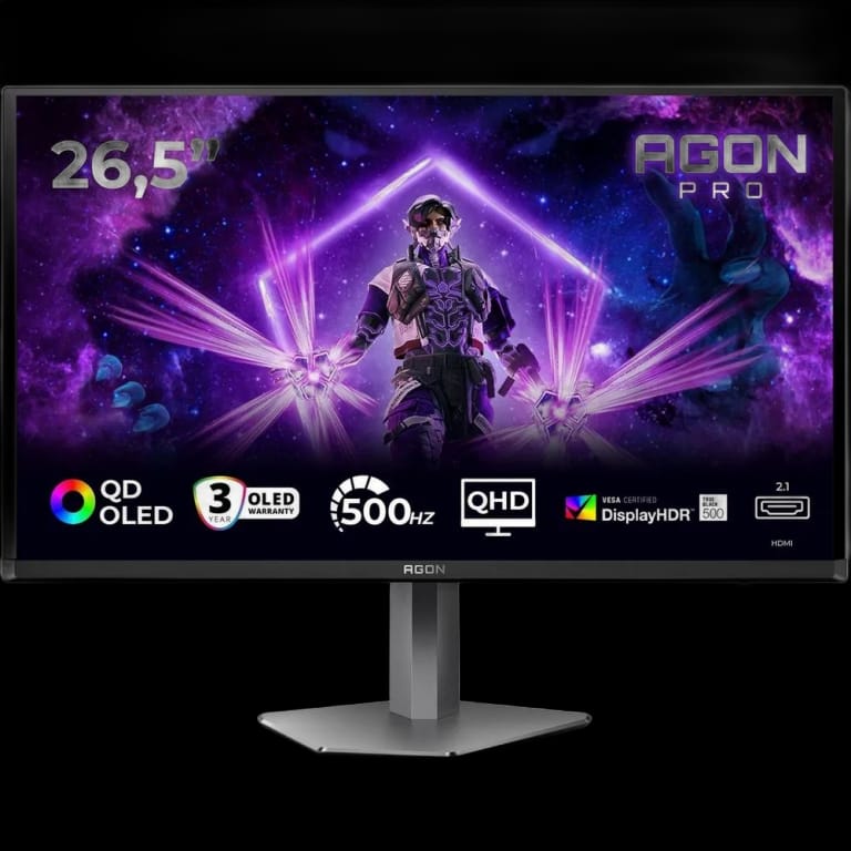 Монитор 26.5" AOC AGON AG276QKD2 Black-Grey (QD-OLED, 2560x1440, HDMI 2.1×2, DisplayPort 2.1, USB 3.2 Gen1×2, 0.03 ms, 178°/178°, 1000 cd/m(пиковая), 1,5 млн:1, 500Hz, Pivot)