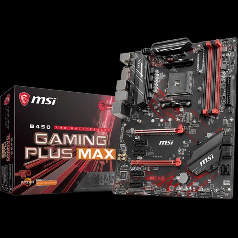 Материнская плата MSI B450 GAMING PLUS MAX, Socket AM4, AMD®B450, 4xDDR4-2667, 2xPCI-Ex16x, 4xPCI-Ex1x, DVI-D+HDMI, 6xSATA3(RAID 0/1/10), 1xM.2, 8 Ch Audio, GLan, (2+4)xUSB2.0, (4+4)xUSB3.2, 1xPS/2, ATX, RTL {}