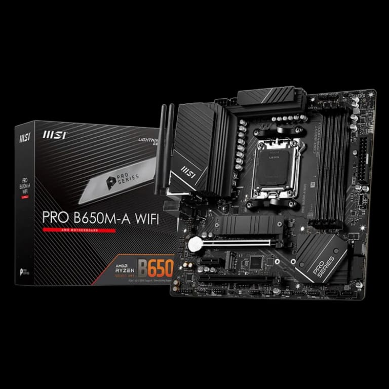 Материнская плата MSI PRO B650M-A WIFI MS-7D77\PRO B650M-A WIFI\601 -7D77-010,10\801 -7D77-001\STD PRO B650M-A WIFI,B650,AM5,4DDR5,2PCI - Ex16,1PCIEx1,2M.2,4SATA3,5USB3.2 Gen2(4A+1C),6USB3.\