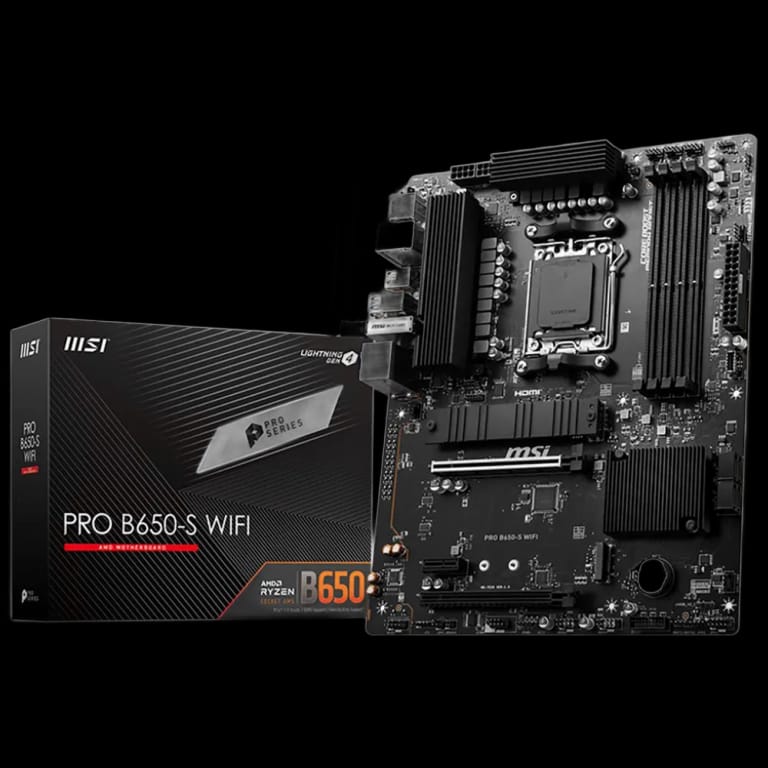 Материнская плата MSI PRO B650-S WIFI \601-7E26-040,10 \801-7E26-004 \STD OPT:C PRO B650-S WIFI, B650, AM5, 4DDR5, 2PCI-Ex16, 1PCI-Ex1, 2M.2, 4SATA3, 1USB 20G, 4USB 10G, 6US\