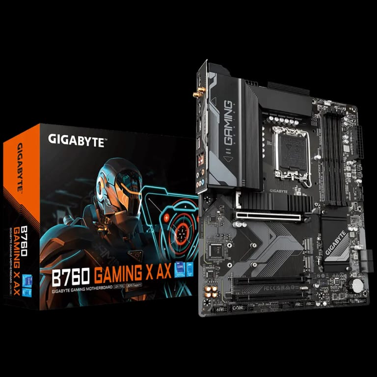 Материнская плата Gigabyte B760 GAMING X AX, Socket 1700, Intel®B760, 4xDDR5-4800, HDMI+DP, 3xPCI-Ex16, 4xSATA3(RAID 0/1/5/10), 3xM.2, 8Ch Audio, 2.5GLan, WiFi, (4+4)xUSB2.0, (3+2)xUSB3.2, (1+1)xUSB3.2 Type-C™, ATX, RTL
