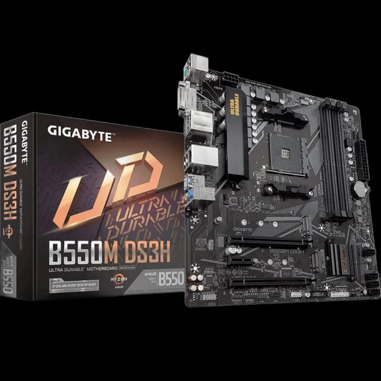 Материнская плата Gigabyte B550M DS3H, Socket AM4, AMD B550, 4xDDR4-3200, DVI-D+HDMI, 2xPCI-Ex16, 1xPCI-Ex1, 4xSATA3(RAID 0/1/10), 2xM.2, 8 Ch Audio, GLan, (4+2)xUSB2.0, (4+2)xUSB3.2, 1xPS/2, mATX, RTL {10} (809416)