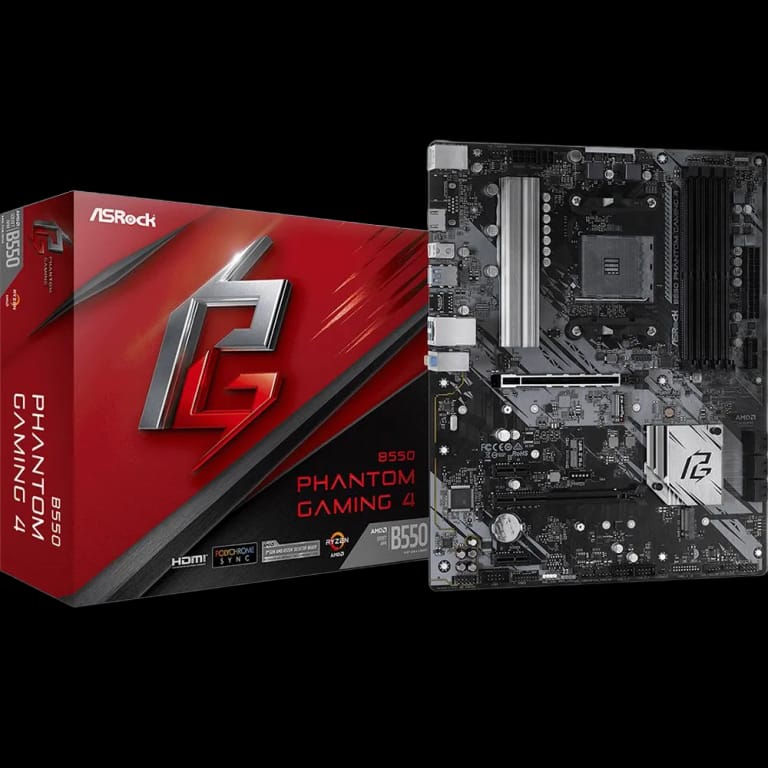 Материнская плата ASRock B550 PHANTOM GAMING 4, Socket AM4, AMD B550, 4xDDR4-3200, HDMI, 2xPCI-Ex16, 2xPCI-Ex1, 6xSATA3(RAID 0/1/10), 2xM.2, 8 Ch Audio, 1xGLan, (0+4)xUSB2.0, (6+2)xUSB3.2, 1xPS/2, ATX, RTL, {10} (931499)