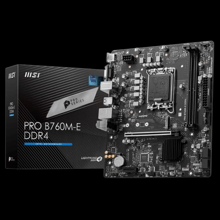 Материнская плата MSI PRO B760M-E DDR4 DDR4,B760,LGA1700,2DDR4,1PCI-Ex16,1PCI-Ex1,1M.2 Gen4,4SATA3.0,4USB3.2Ge